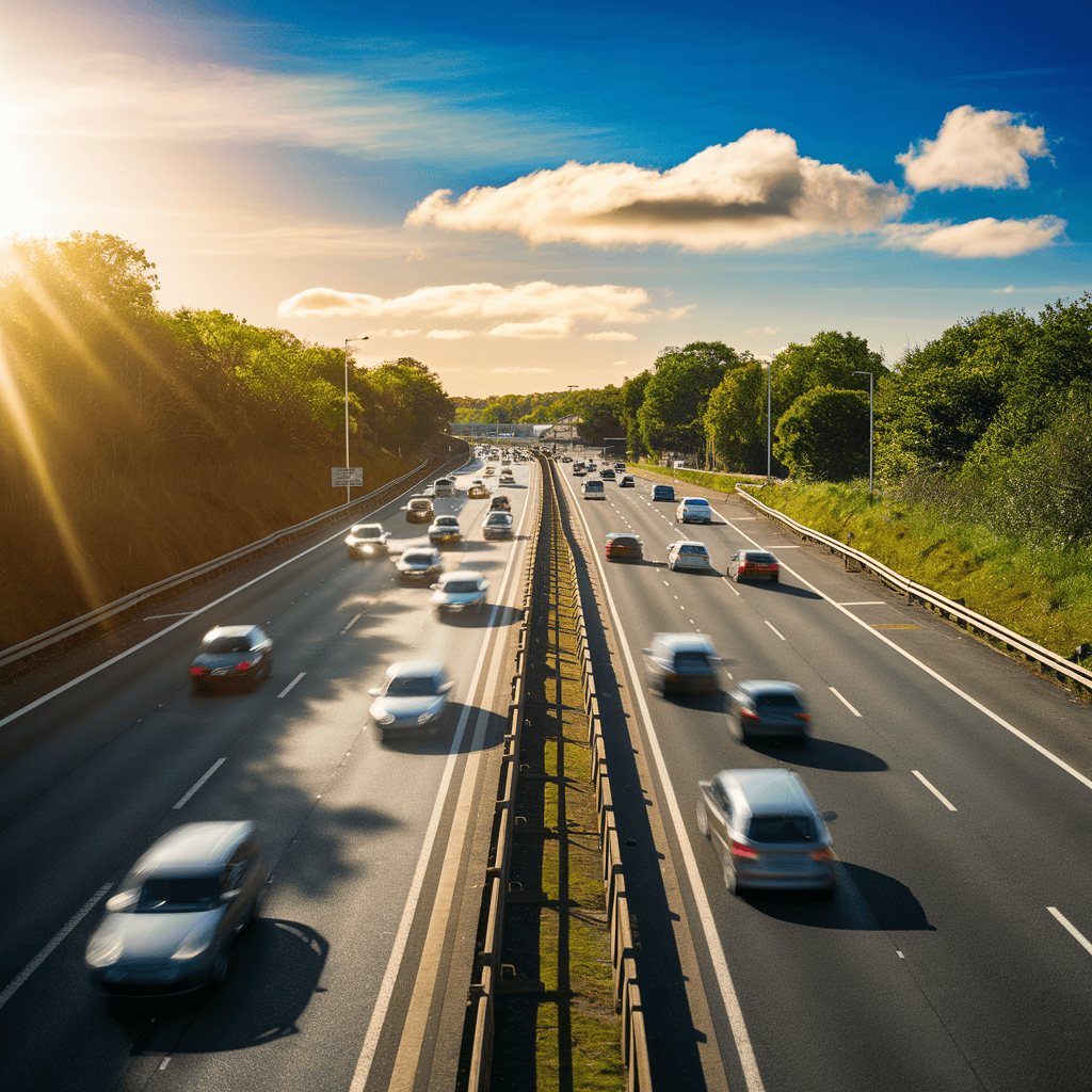 A dual carriage way on a sunny day.
