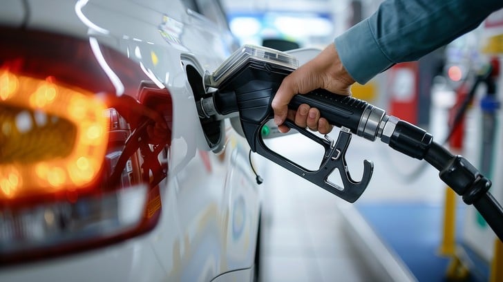 Refuelling a car at a petrol station forecourt